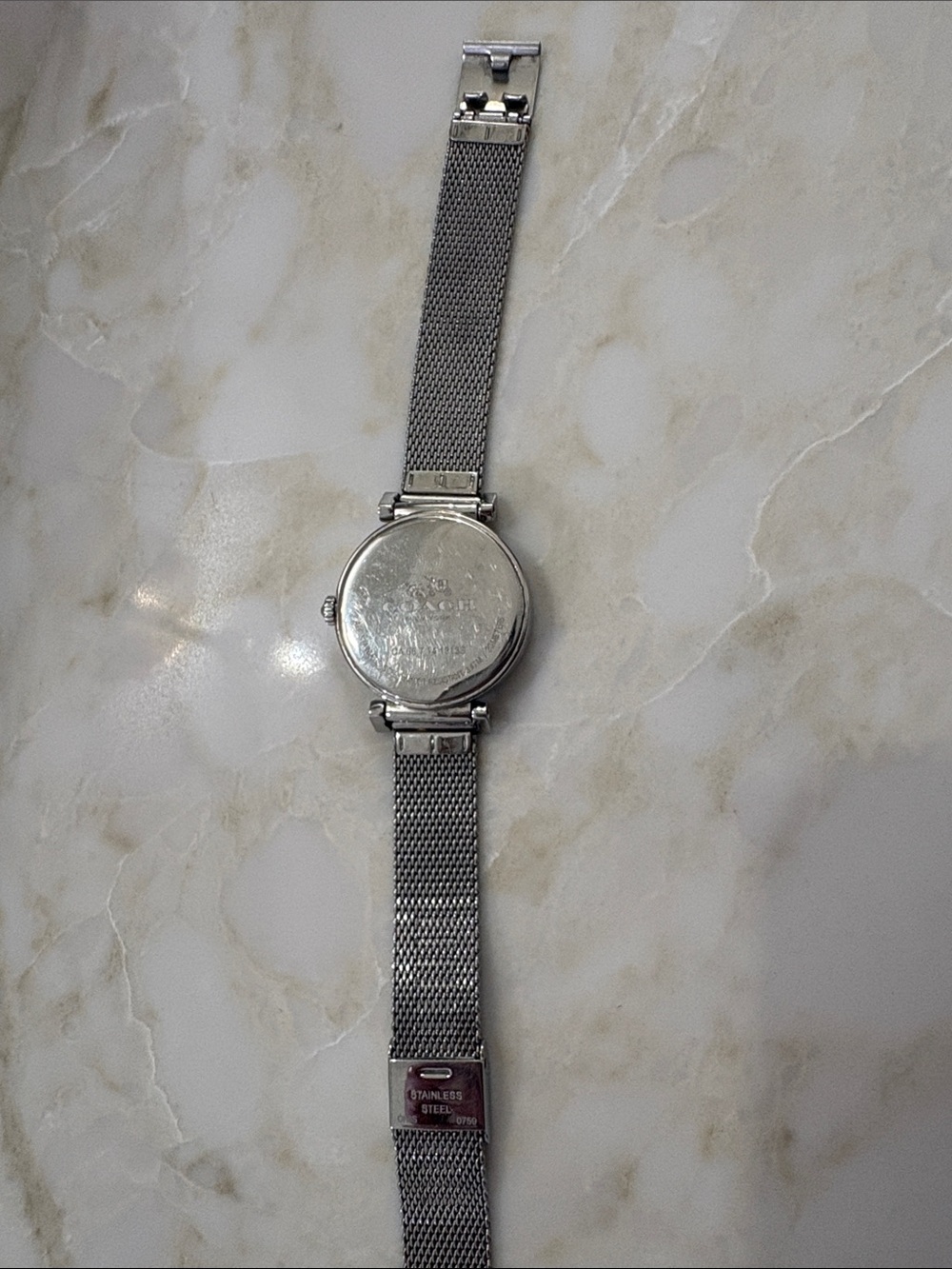Coach Silver Tone Mesh Bracelet Crystal Bezel Watch - White Dial - Picture 7 of 8